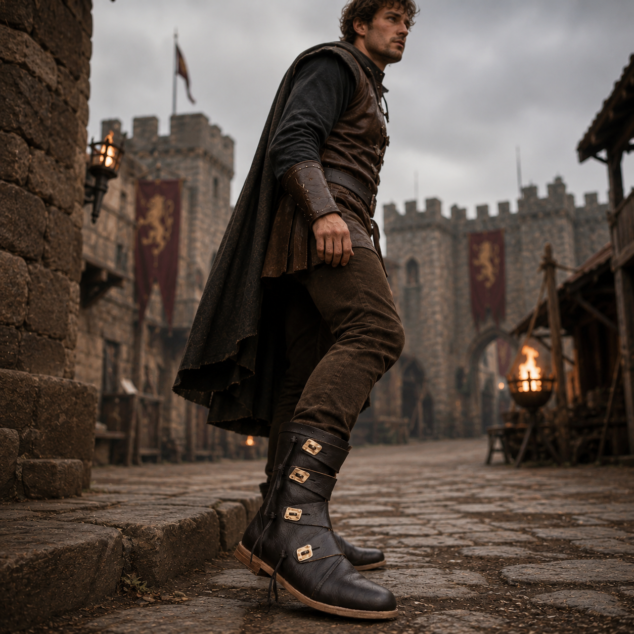 Viking Leather Ankle Boots - Medieval Renaissance Shoes, Handmade LARP Footwear
