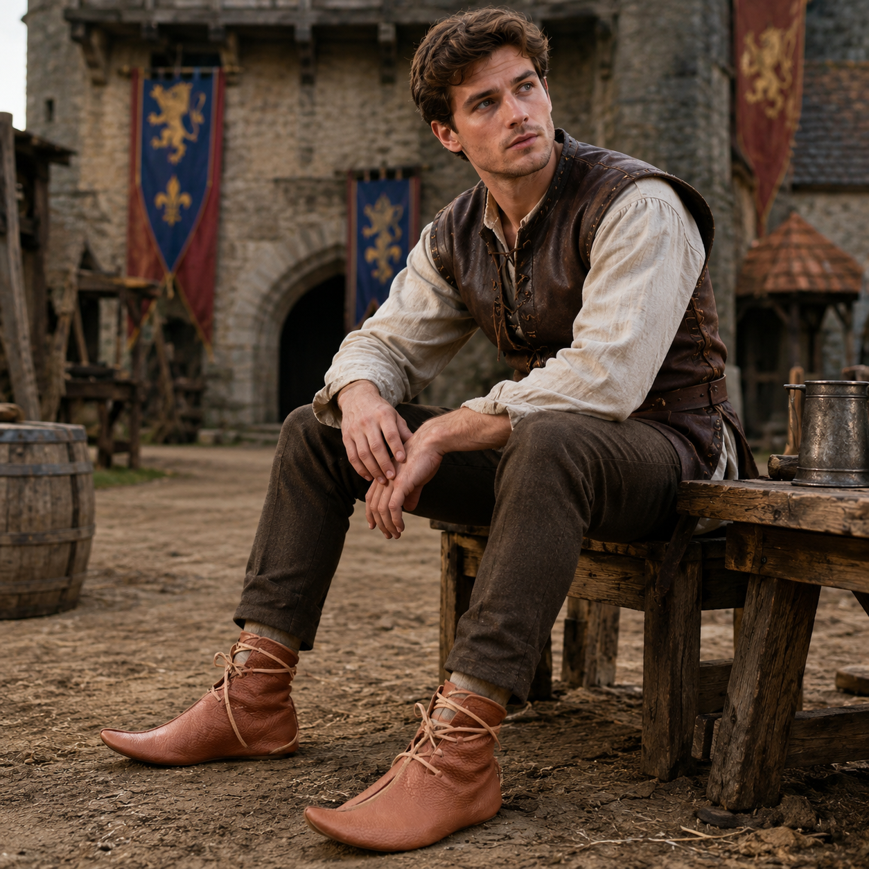 Handmade Natural Leather Viking Turn Shoes – Medieval Footwear for Ren Faire, LARP, Costume