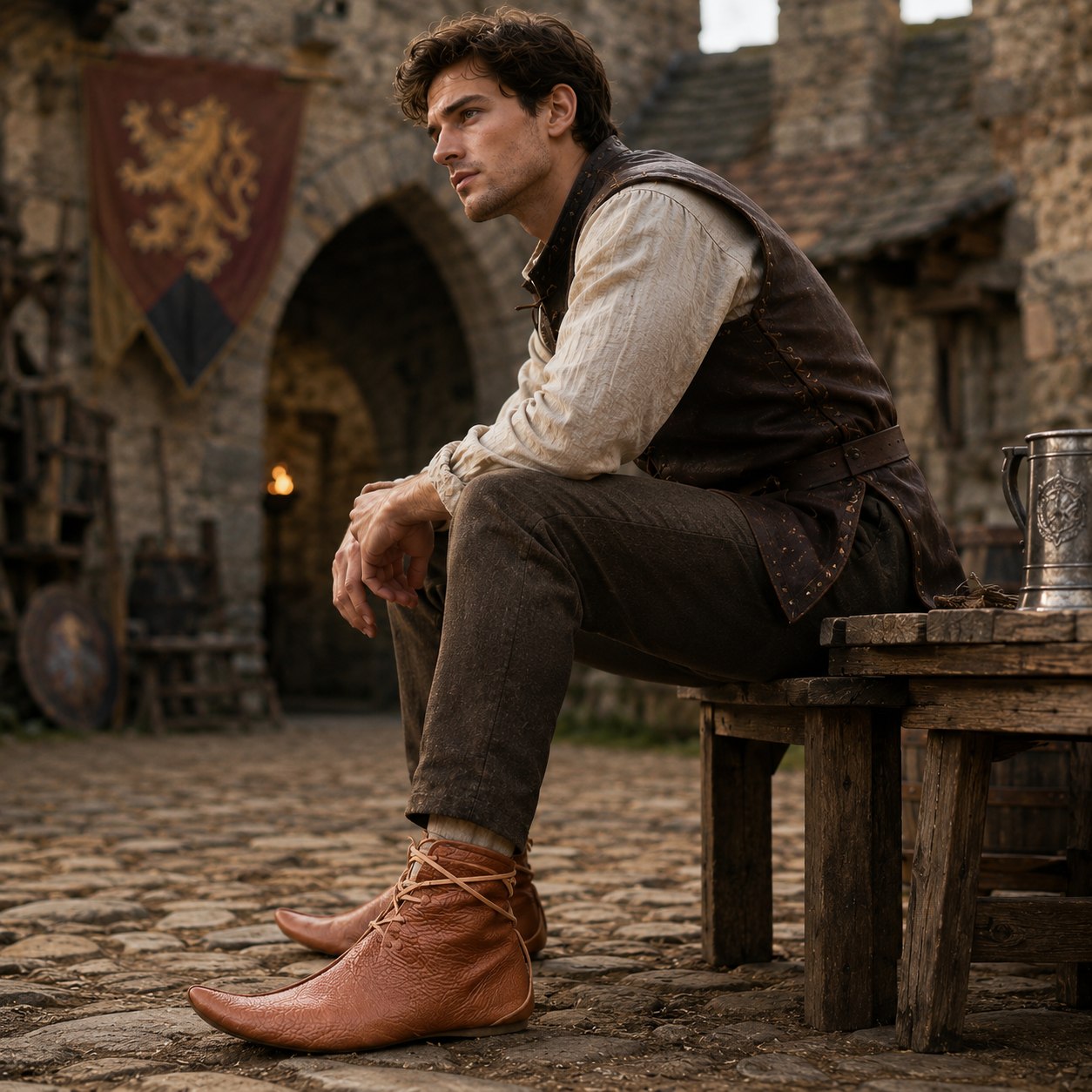 Handmade Natural Leather Viking Turn Shoes – Medieval Footwear for Ren Faire, LARP, Costume