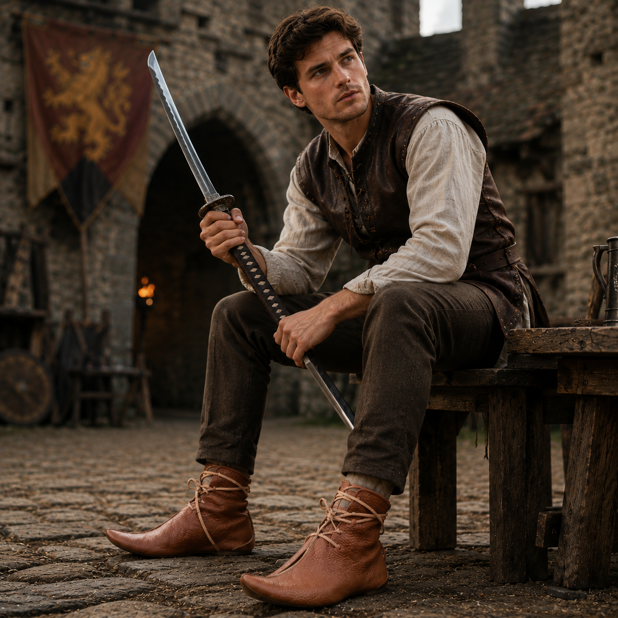 Handmade Natural Leather Viking Turn Shoes – Medieval Footwear for Ren Faire, LARP, Costume