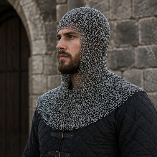 LARP Chainmail Coif – 9mm Flat Riveted Rings with Flat Washers