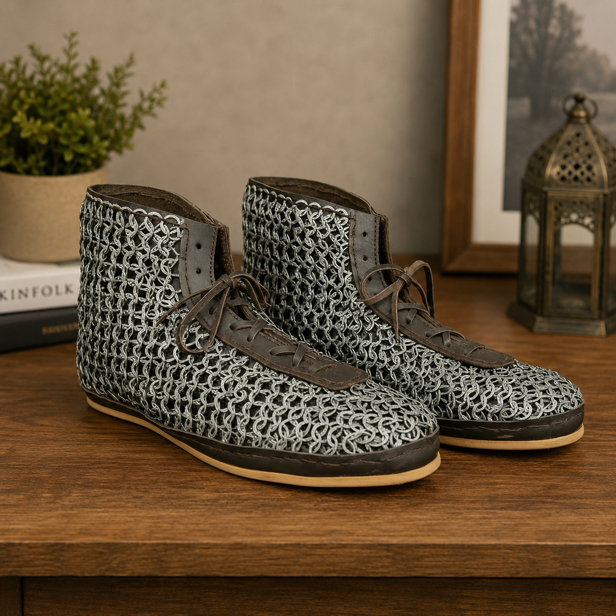 Chainmail Boot – 9mm Flat Ring Riveted Maille Shoes| LARP, Renaissance Boot , Warrior Footwear