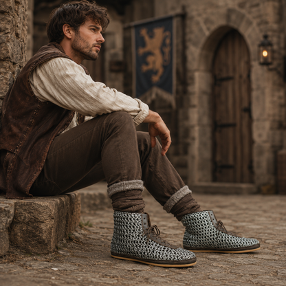 Chainmail Boot – 9mm Flat Ring Riveted Maille Shoes| LARP, Renaissance Boot , Warrior Footwear