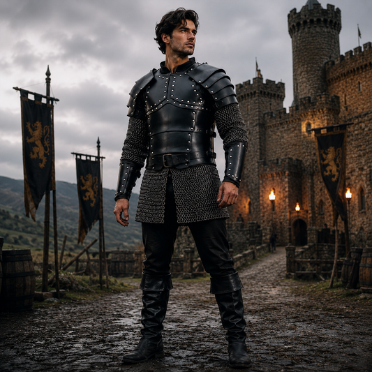 Leather Greek Breastplate Armor with Shoulder Guards | LARP & Reenactment Leather Body Set
