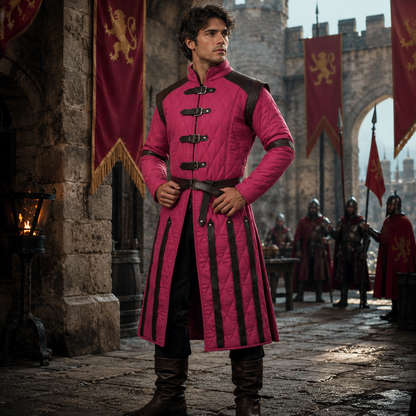 Medieval Gambeson Costume With Brown Leather Trim: Renfaire Larp for Halloween Costume