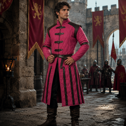 Medieval Gambeson Costume With Brown Leather Trim: Renfaire Larp for Halloween Costume