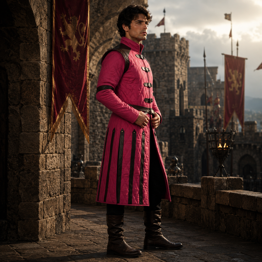 Medieval Gambeson Costume With Brown Leather Trim: Renfaire Larp for Halloween Costume