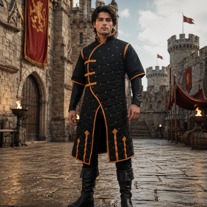 Medieval Gambeson With Brown Leather Trim: Ren faire  Costume