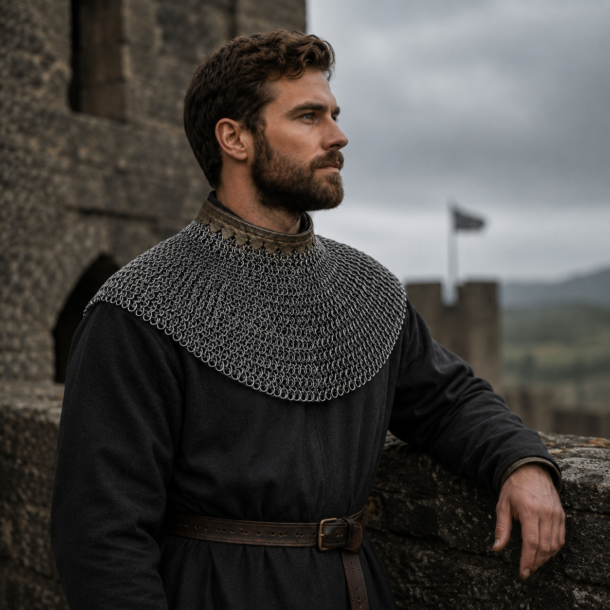 6mm Chainmail Gorget - Flat Riveted Ring with Washer Medieval Collar for Halloween