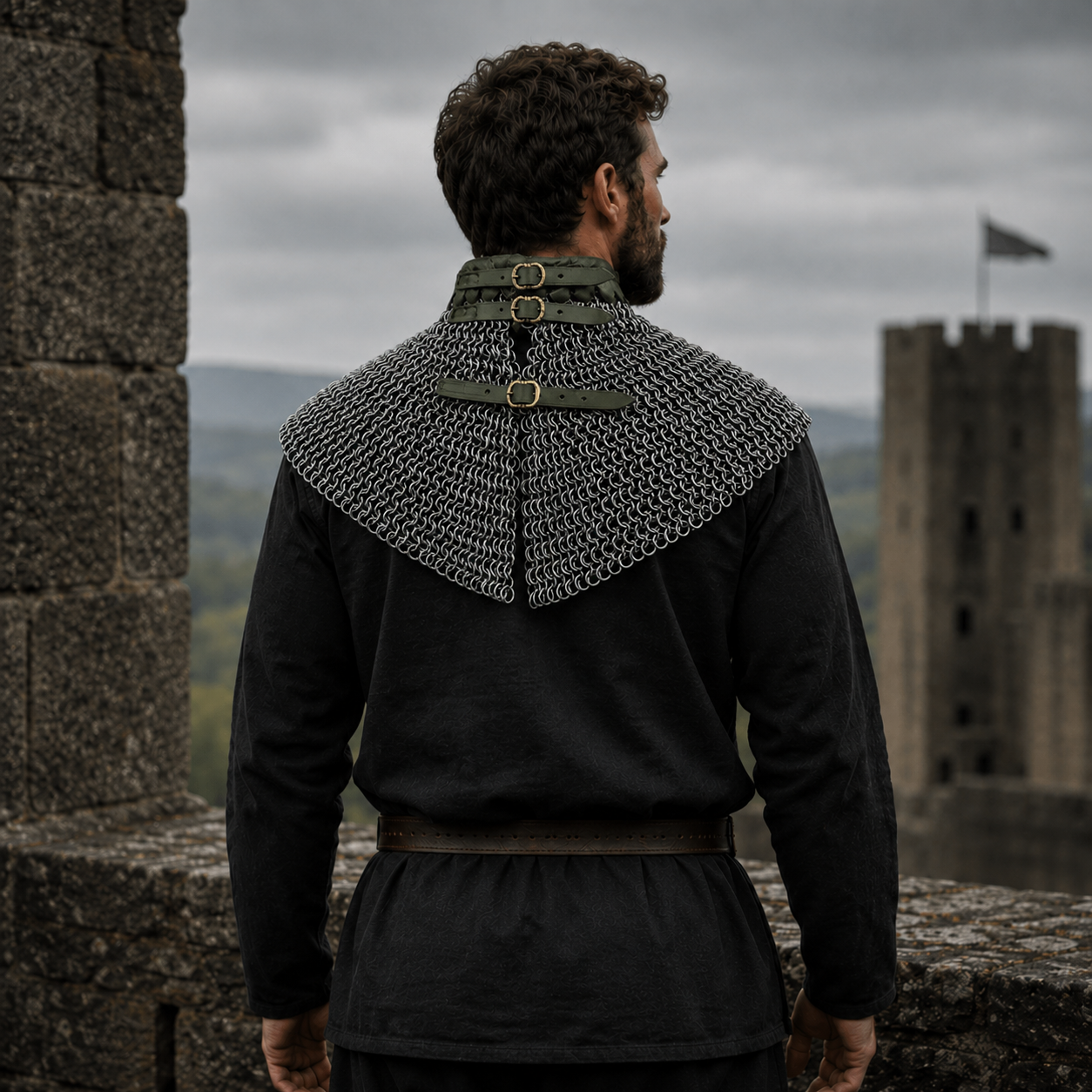 6mm Chainmail Gorget - Flat Riveted Ring with Washer Medieval Collar for Halloween