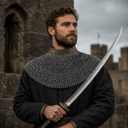 6mm Chainmail Gorget - Flat Riveted Ring with Washer Medieval Collar for Halloween