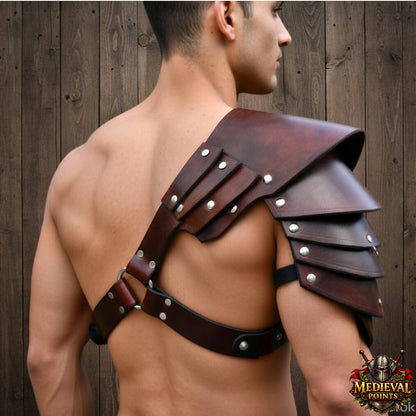 Warrior’s Leather Pauldron Armour – Handmade Medieval Shoulder Guard