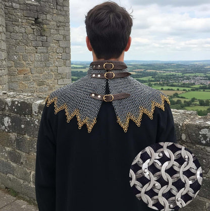 Renaissance Chainmail Collar- Flat Riveted And Washers with 3 Brass Rows