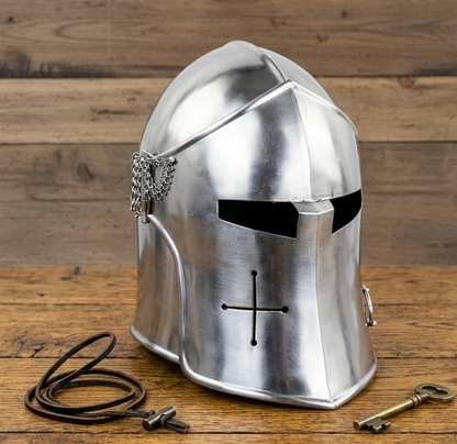 Medieval Barbute Helmet : fully wearable helmet for Role Play with Display Stand