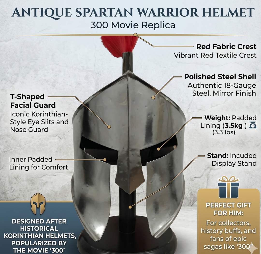 Antic Spartan Warrior Helmet: 300 Movie Replica, Gift For Him