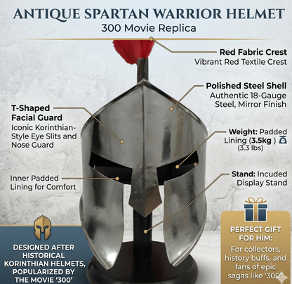 Antic Spartan Warrior Helmet: 300 Movie Replica, Gift For Him