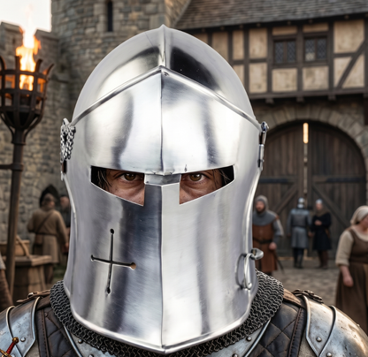 Medieval Barbute Helmet : fully wearable helmet for Role Play with Display Stand