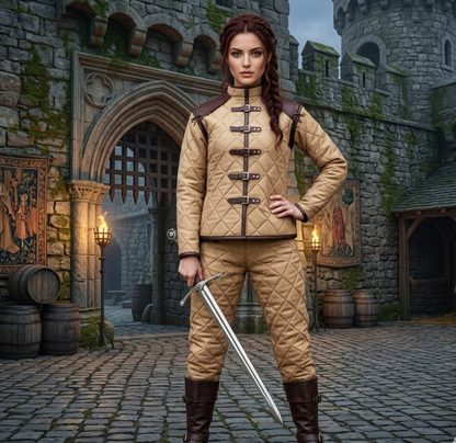 Female Medieval Gambeson with Leather Trim | LARP Ren Faire Costume
