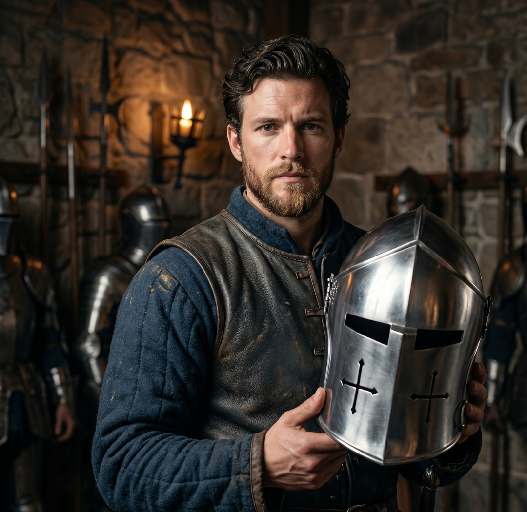 Medieval Barbute Helmet : fully wearable helmet for Role Play with Display Stand