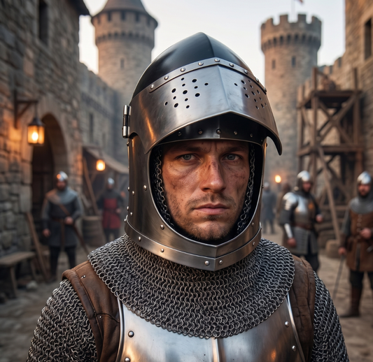 Barbuta Helmet: Functional Barbute Helmet ,wooden stand