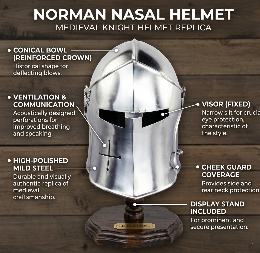 Medieval Barbute Helmet : fully wearable helmet for Role Play with Display Stand