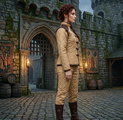 Female Medieval Gambeson with Leather Trim | LARP Ren Faire Costume