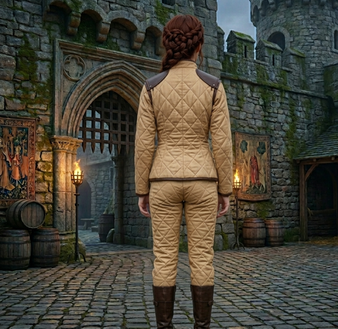 Female Medieval Gambeson with Leather Trim | LARP Ren Faire Costume