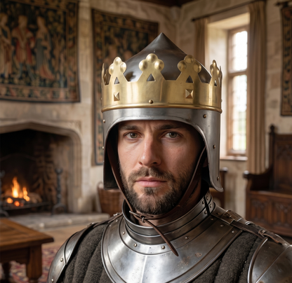 Medieval King Arthur Helmet : Richard Lion heart Crown Replica Helmet  Wooden Stand