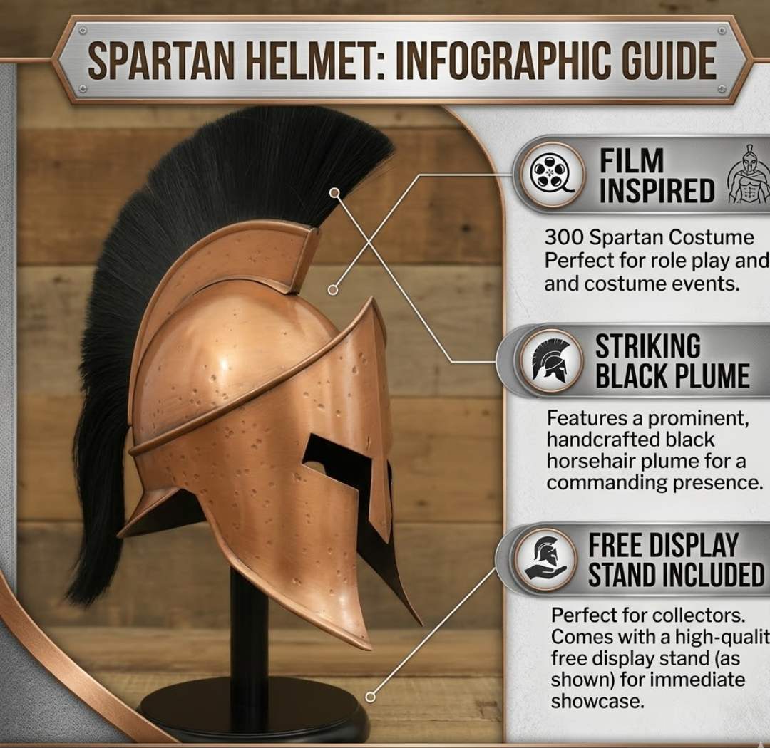 Spartan Helmet : 300 Spartan Costume With Black Plume , Role Play Free Display Stand