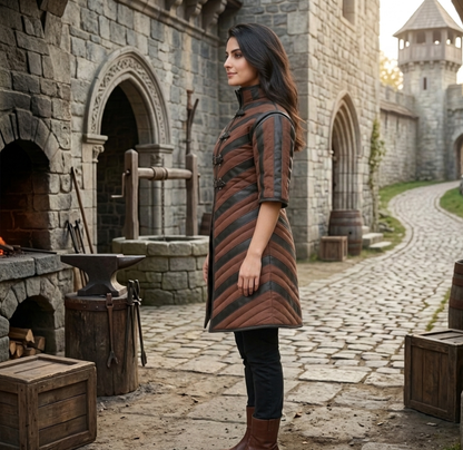 Quilted Armour Gambeson : Black Leather Trim, Ren Faire Costume