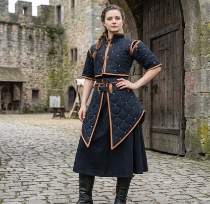 Female Medieval Padded Gambeson Costume: Renfaire Larp Armor clothing for Halloween events
