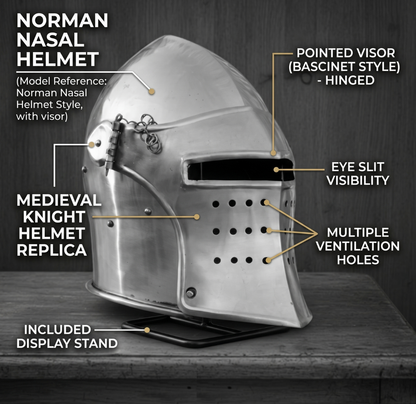 Medieval Barbute Helmet | Barbuta Reenactment Helmet | Stand For Cosplay And Costumes