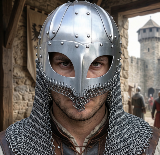 Viking Chain-mail Helmet – Norse Medieval Armor for LARP : Wooden Stand