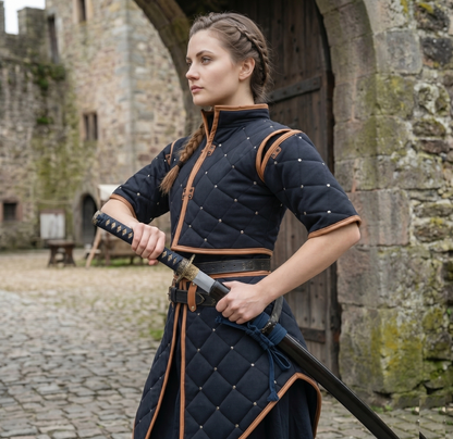 Female Medieval Padded Gambeson Costume: Renfaire Larp Armor clothing for Halloween events