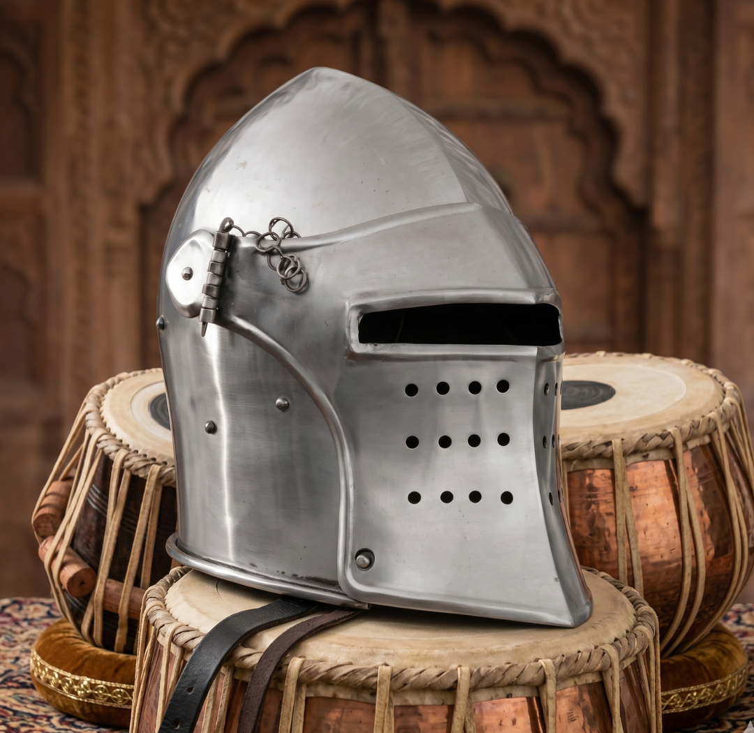 Medieval Barbute Helmet | Barbuta Reenactment Helmet | Stand For Cosplay And Costumes