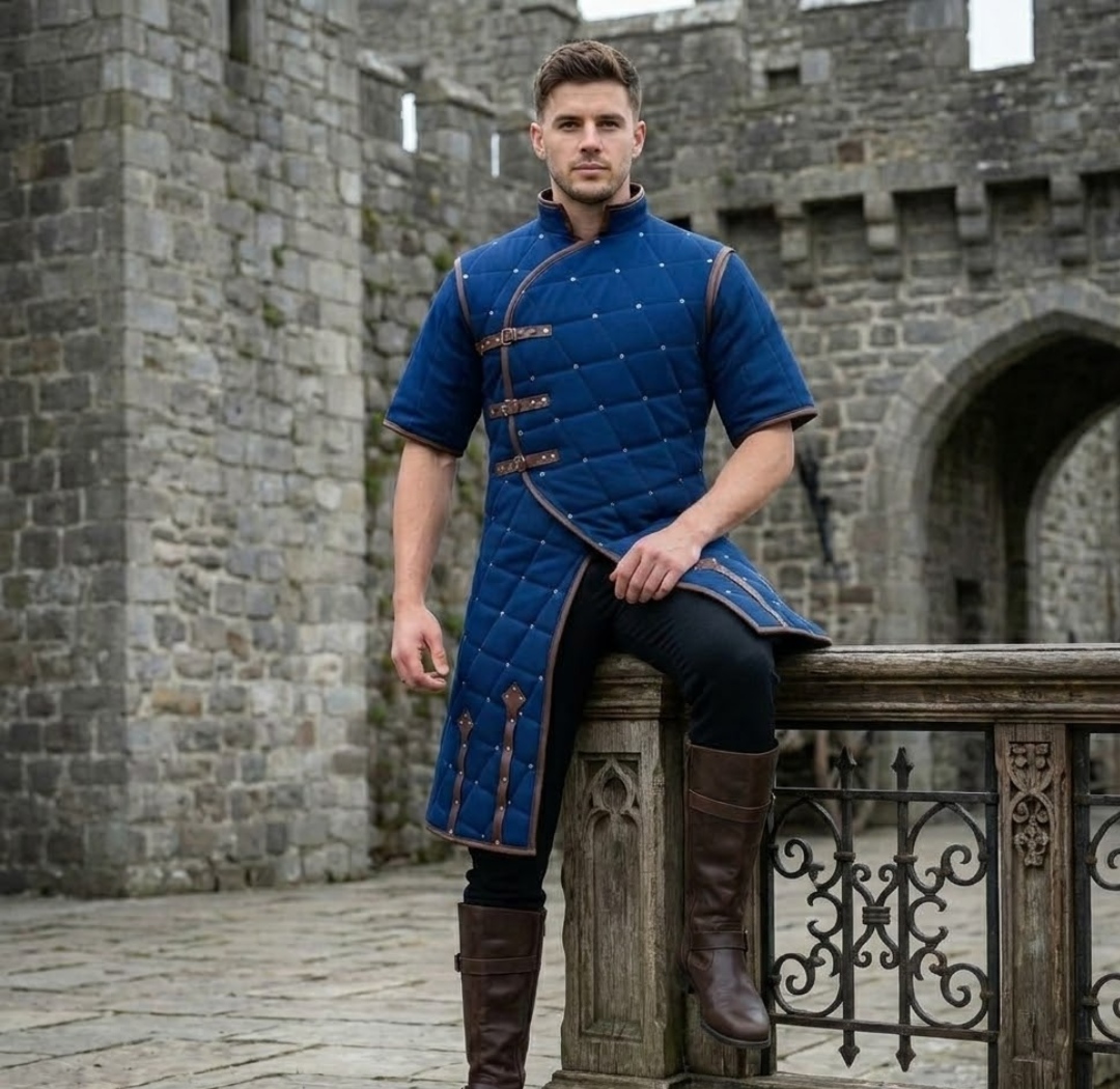 Ren faire Costume Gambeson With Leather Trim