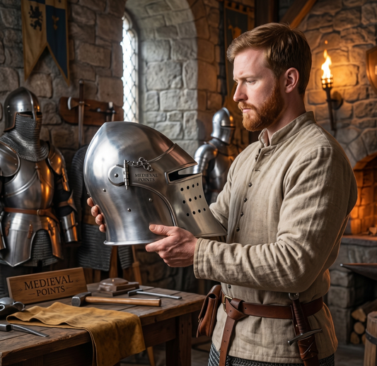 Medieval Barbute Helmet | Barbuta Reenactment Helmet | Stand For Cosplay And Costumes